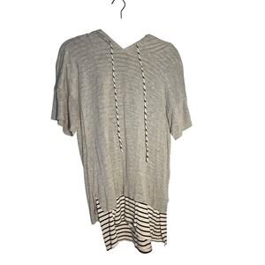 Striped Hooded Top Layering Chico's Women's 5 Gray Short Sleeve Plus Size Casual